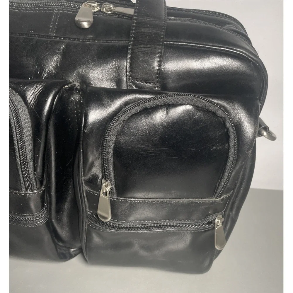 VINTAGE CANYON OUTBACK LEATHER GOODS BLACK LEATHER EXPANDABLE BRIEFCASE BAG